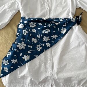 Double layered Floral Blue and Navy Blue Silk Scarf